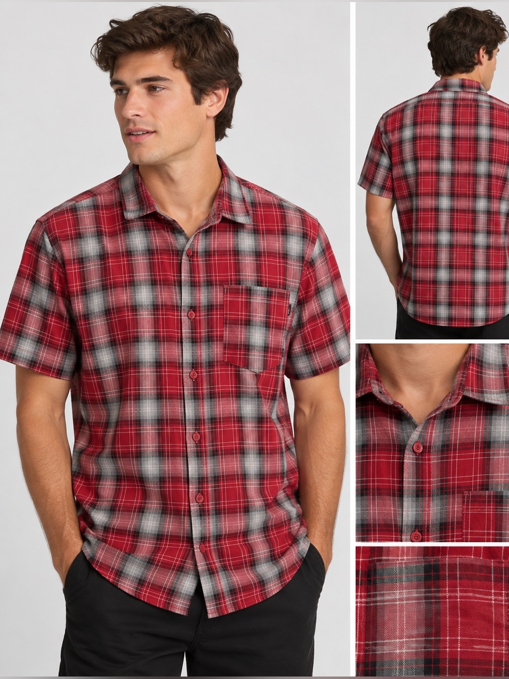VANS Short Sleeve plaid Button down XL Red, Gray, Black and White